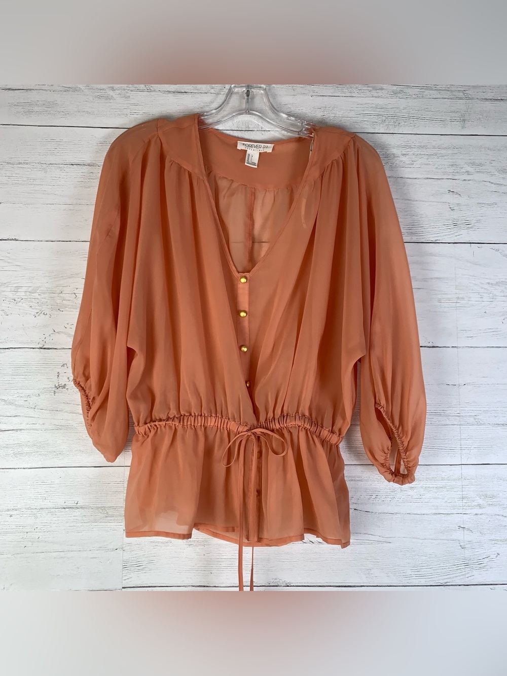 Forever 21 sheer peach chiffon top women's size L